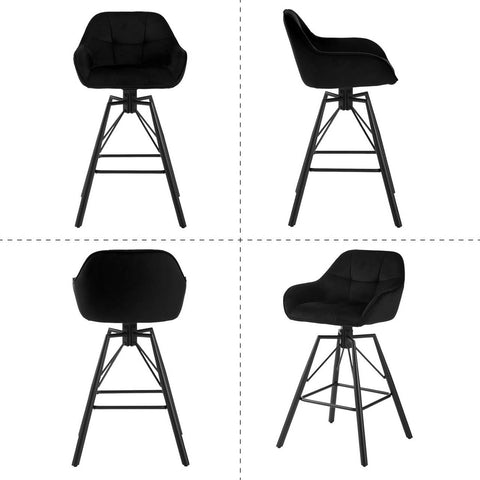 Rootz Velvet Bar Stools 2-Piece Set - Kitchen Stools - 360° Rotating Chairs - High Comfort - Ergonomic Design - 51cm x 94.5cm x 53cm