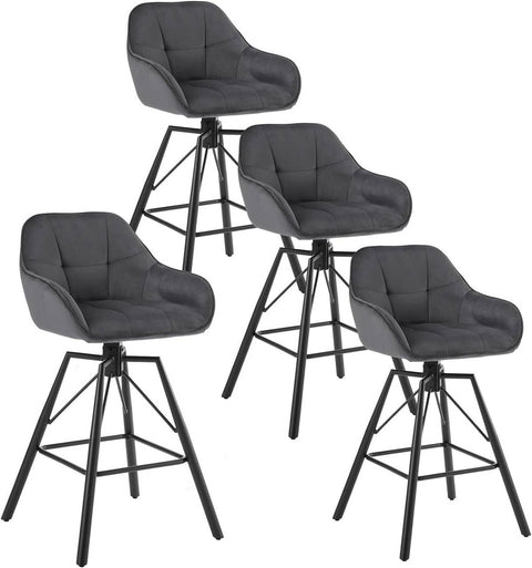 Rootz Velvet Bar Stools - Rotating Seat - High Comfort - Ergonomic Design - Stable Metal Construction - 51cm x 94.5cm x 53cm - Set of 4
