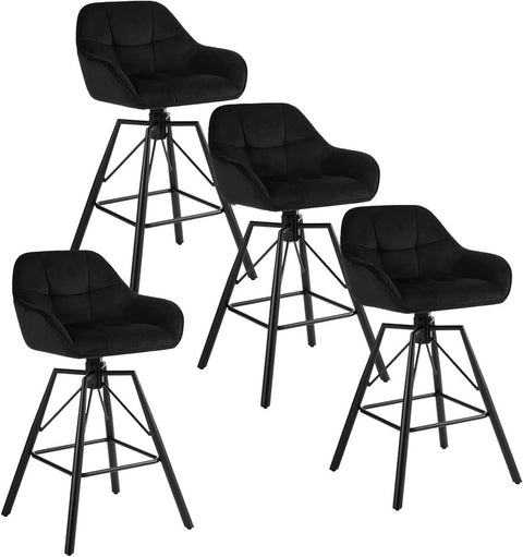 Rootz Velvet Bar Stool Set - Swivel Seat Chairs - High Comfort - Ergonomic Design - 51cm x 94.5cm x 53cm - Cream, Dark Gray, Black