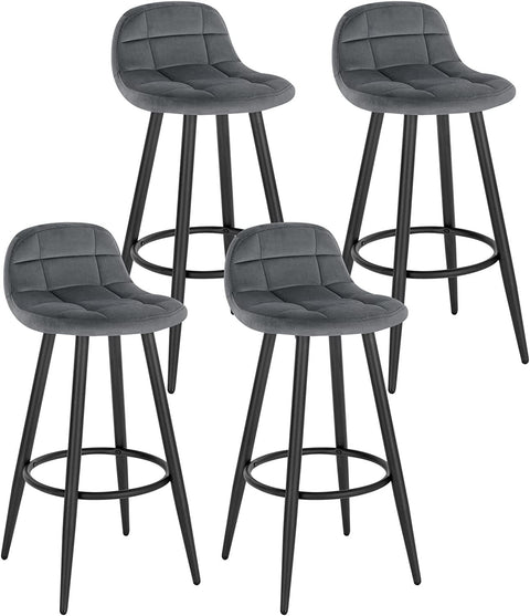 Rootz Velvet Bar Stools - Kitchen Island Stool - Bistro Stool - Adjustable Footrest - Comfortable Seat - 84cm x 70cm x 39cm