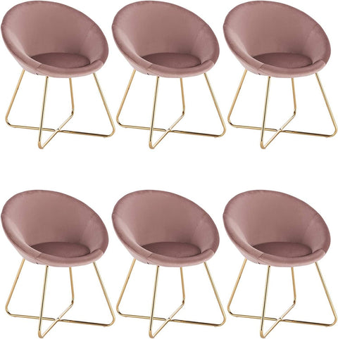 Rootz Set of 6 Dining Chairs - Velvet Upholstered Seats - Pink Metal Frame - Exceptional Comfort, Durable & Stable, Easy Assembly - 76cm x 36cm x 40cm