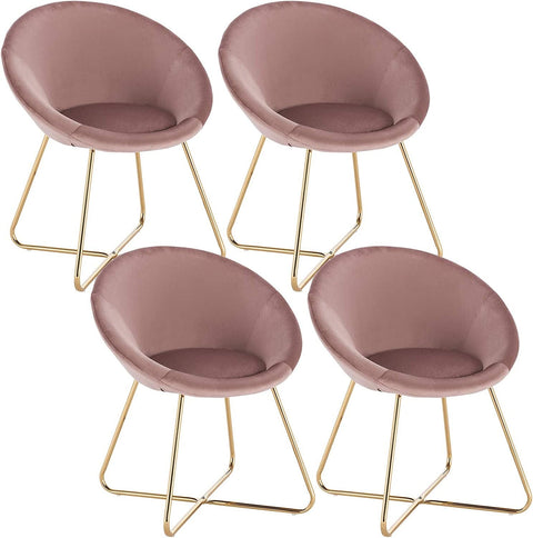 Rootz Set of 4 Dining Room Chairs - Velvet Chairs - Modern Seating - Comfortable, Durable, Easy Assembly - Pink Metal - 76cm x 36cm x 40cm