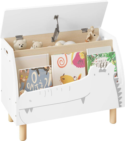 Rootz White Crocodile Toy Box - Storage Bench - Kids' Organizer - Safe with Slow-Closing Lid - Durable MDF Construction - Versatile with Extra Compartment - 60cm x 44cm x 30cm