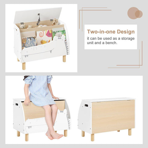 Rootz White Crocodile Toy Box - Storage Bench - Kids' Organizer - Safe with Slow-Closing Lid - Durable MDF Construction - Versatile with Extra Compartment - 60cm x 44cm x 30cm