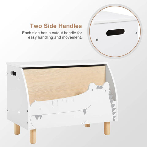 Rootz White Crocodile Toy Box - Storage Bench - Kids' Organizer - Safe with Slow-Closing Lid - Durable MDF Construction - Versatile with Extra Compartment - 60cm x 44cm x 30cm