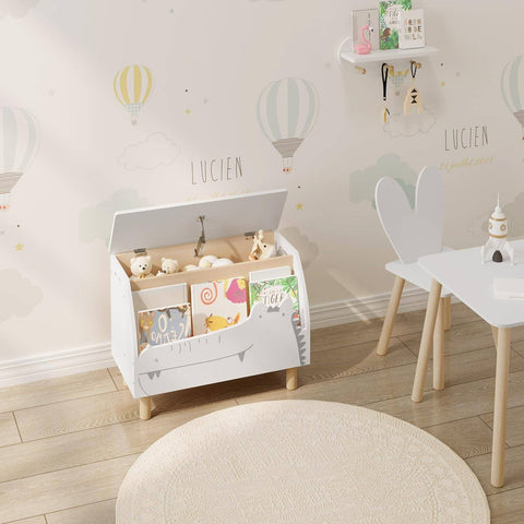 Rootz White Crocodile Toy Box - Storage Bench - Kids' Organizer - Safe with Slow-Closing Lid - Durable MDF Construction - Versatile with Extra Compartment - 60cm x 44cm x 30cm