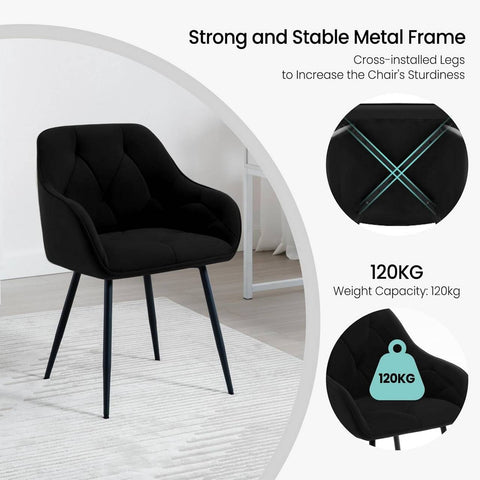 Rootz Velvet Dining Chair - Elegant Chair - Comfortable Seating - Luxurious Velvet, Sturdy Metal Frame, Ergonomic Design - 56cm x 83.5cm x 53cm