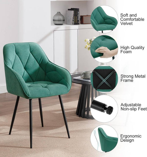 Rootz Velvet Dining Chair - Elegant Chair - Comfortable Seating - Luxurious Velvet - Sturdy Metal Frame - Ergonomic Design - 56cm x 83.5cm x 53cm