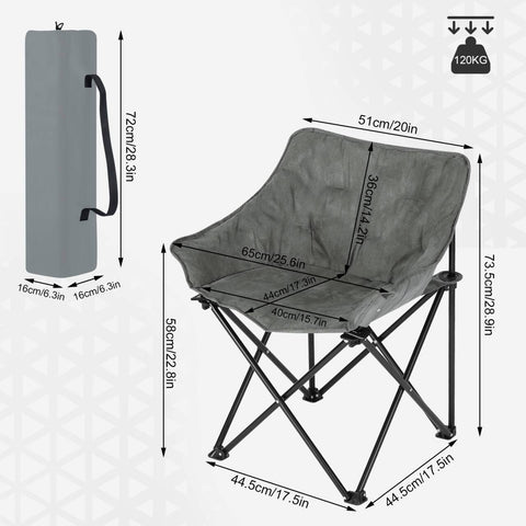 Rootz Ultimate Outdoor Folding Chair - Portable Chair - Collapsible Chair - Comfortable Seating - Sturdy Design - Easy Storage - 63cm x 73.5cm x 44.5cm