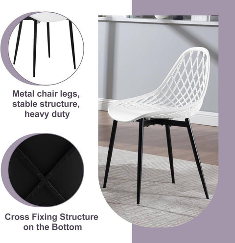Rootz Modern Dining Chairs Set of 4 - Hollow Backrest - Metal Legs - Ergonomic & Versatile - Stain-Resistant - 52cm x 83.5cm x 53cm