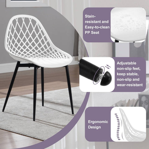 Rootz Modern Dining Chairs Set of 4 - Hollow Backrest - Metal Legs - Ergonomic & Versatile - Stain-Resistant - 52cm x 83.5cm x 53cm