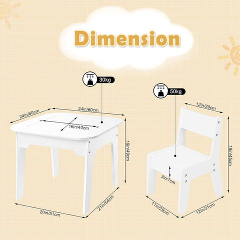Rootz Children's Table and Chair Set - Activity Desk - Kids' Study Table - Built-in Storage - Multipurpose Tabletop - Safe & Ergonomic - Durable Construction - Table: W60 x H49 x D60 cm; Chair: W31 x H45 x D29 cm