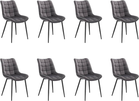 Rootz Set of 8 Dining Chairs - Velvet Upholstered - Ergonomic Seating - Comfortable, Durable, Floor-Safe - Dark Gray Metal Legs - 85.5cm x 46cm x 40.5cm