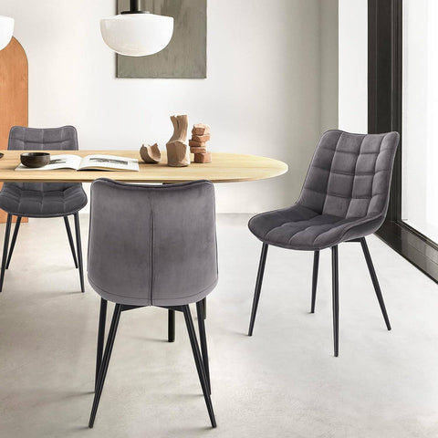 Rootz Set of 8 Dining Chairs - Velvet Upholstered - Ergonomic Seating - Comfortable, Durable, Floor-Safe - Dark Gray Metal Legs - 85.5cm x 46cm x 40.5cm