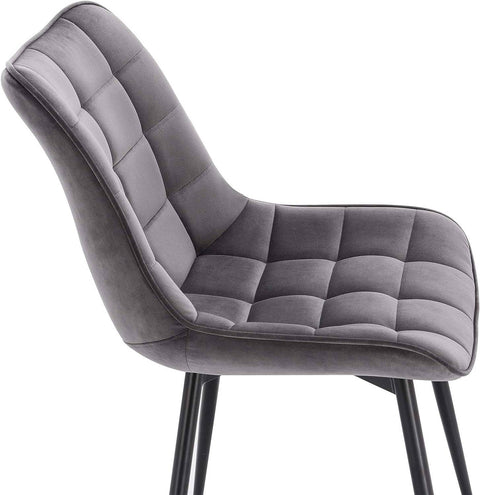 Rootz Set of 8 Dining Chairs - Velvet Upholstered - Ergonomic Seating - Comfortable, Durable, Floor-Safe - Dark Gray Metal Legs - 85.5cm x 46cm x 40.5cm