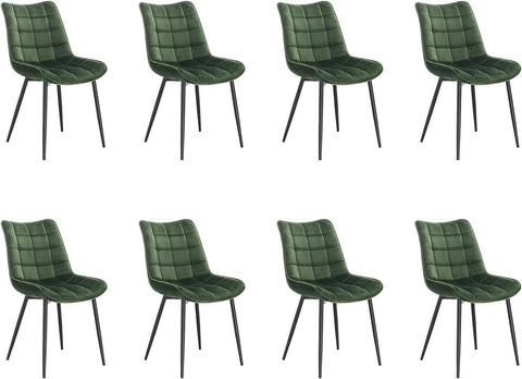 Rootz Set of 8 Dining Chairs - Velvet Upholstered - Metal Frame - Ergonomic Design, Durable, Comfortable - Dark Green - 85.5cm x 46cm x 40.5cm