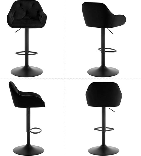 Rootz Bar Stool - Counter Chair - Kitchen Island Stool - Velvet - Adjustable Height - 37cm x 37.5cm x 84cm