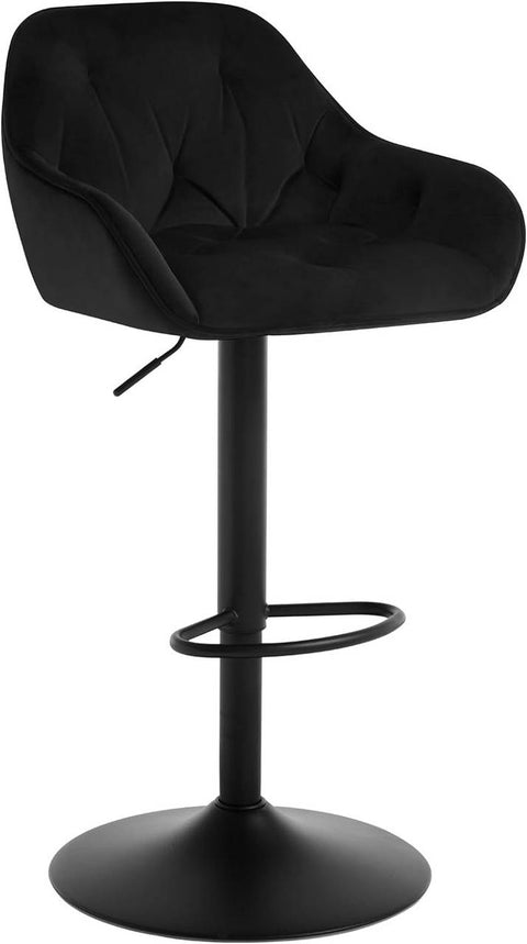 Rootz Bar Stool - Counter Chair - Swivel Stool - Dark Grey/Black - Adjustable Height - Metal Base - Tufted Design - Comfortable Seating