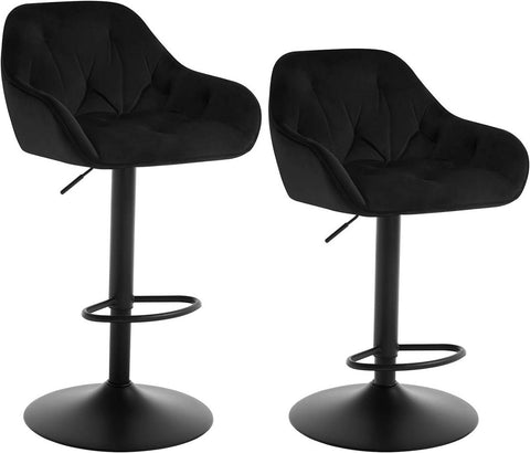 Rootz Bar Stool - Counter Chair - Kitchen Island Stool - Velvet - Adjustable Height - 37cm x 37.5cm x 84cm