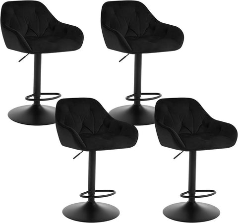 Rootz Velvet Bar Stool Set - Counter Chairs - Height Adjustable - Breathable Material - Ergonomic Design - 37cm x 37.5cm x 62.5-84cm