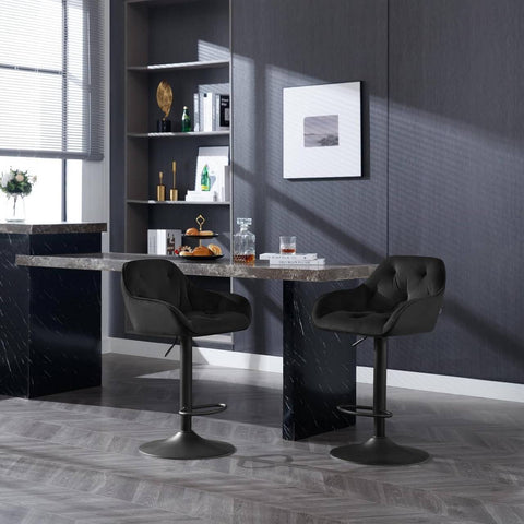 Rootz Velvet Bar Stool Set - Counter Chairs - Height Adjustable - Breathable Material - Ergonomic Design - 37cm x 37.5cm x 62.5-84cm