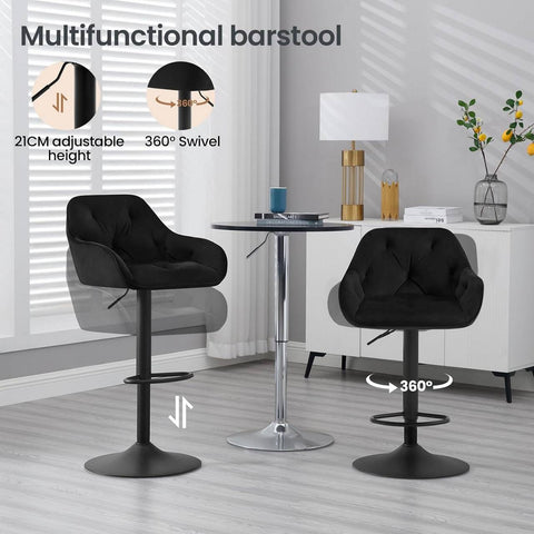 Rootz Velvet Bar Stool Set - Counter Chairs - Height Adjustable - Breathable Material - Ergonomic Design - 37cm x 37.5cm x 62.5-84cm