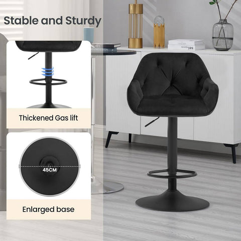 Rootz Bar Stool - Counter Chair - Swivel Stool - Dark Grey/Black - Adjustable Height - Metal Base - Tufted Design - Comfortable Seating
