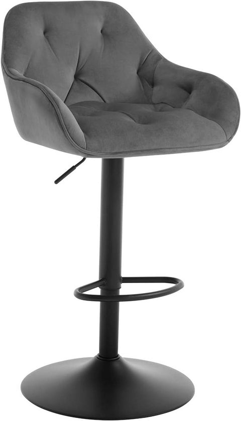 Rootz Bar Stool - Counter Stool - Swivel Stool - Breathable Velvet - Height Adjustable - 62.5-84cm - Dark Gray/Black - 37cm x 37.5cm