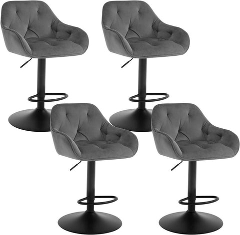Rootz Velvet Bar Stool - Counter Chair - Rotatable Stool - Height Adjustable - Stable Metal Frame - Elegant Design - Dark Gray/Black - 37cm x 37.5cm x 84cm