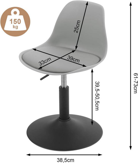 Rootz Bar Stool - Swivel Stool - Adjustable Height - Soft PU Material - Stable Steel Frame - 41cm x 61-73cm x 39cm
