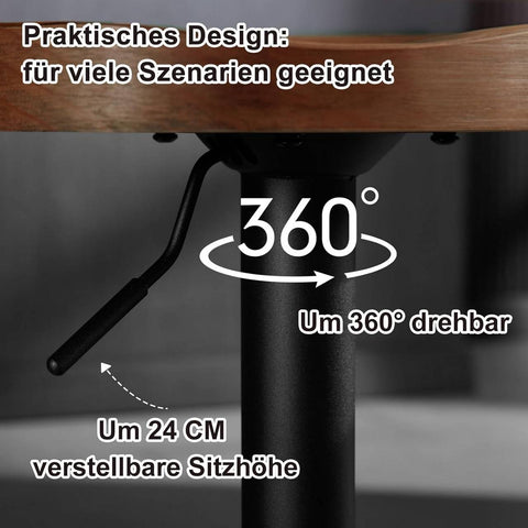 Rootz Wood Bar Stool - Solid Pine Seat - Height Adjustable Stool - Swivel Chair - Kitchen Island Stool - 41.5cm x (60-81)cm x 31.5cm