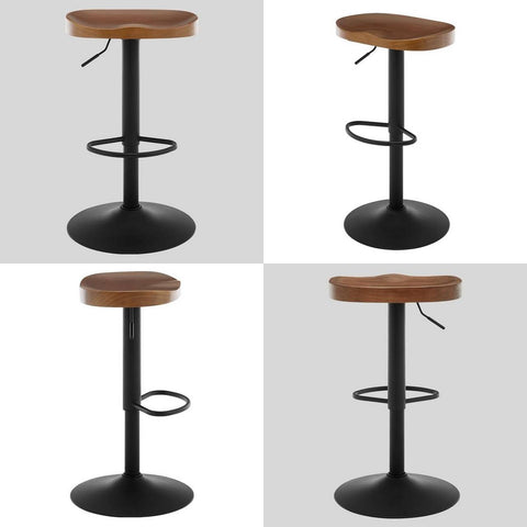 Rootz Wood Bar Stool - Solid Pine Seat - Height Adjustable Stool - Swivel Chair - Kitchen Island Stool - 41.5cm x (60-81)cm x 31.5cm