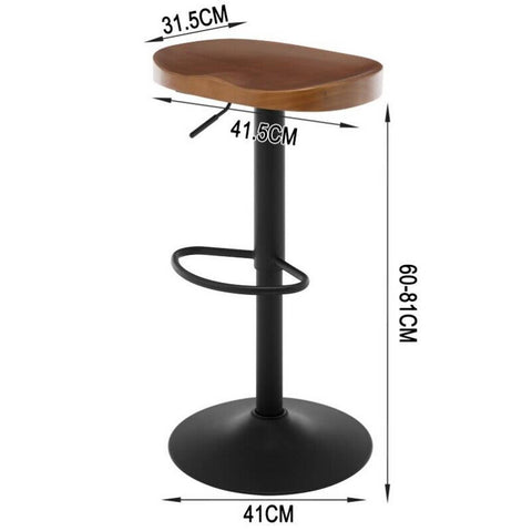 Rootz Wood Bar Stool - Solid Pine Seat - Height Adjustable Stool - Swivel Chair - Kitchen Island Stool - 41.5cm x (60-81)cm x 31.5cm