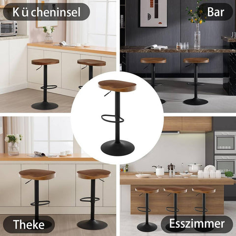 Rootz Wood Bar Stool - Solid Pine Seat - Height Adjustable Stool - Swivel Chair - Kitchen Island Stool - 41.5cm x (60-81)cm x 31.5cm