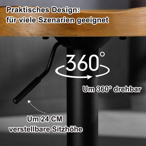 Rootz Wooden Bar Stool Set - Swivel Stools - Kitchen Island Chairs - Pine Wood - Rotatable Seat - Height Adjustable - 41.5cm x (60-81cm) x 31.5cm