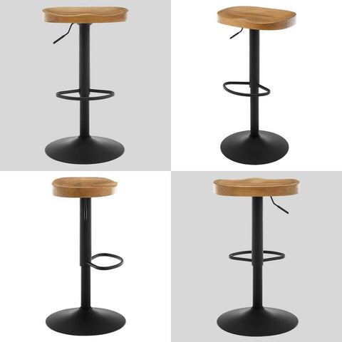 Rootz Wooden Bar Stool Set - Swivel Stools - Kitchen Island Chairs - Pine Wood - Rotatable Seat - Height Adjustable - 41.5cm x (60-81cm) x 31.5cm