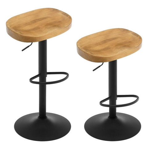 Rootz Wooden Bar Stool - Kitchen Island Stool - Rotatable Seat - Height Adjustable - Solid Wood Seat - Ergonomic Footrest - 41.5cm x (60-81cm) x 31.5cm