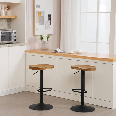 Rootz Wooden Bar Stool Set - Swivel Stools - Kitchen Island Chairs - Pine Wood - Rotatable Seat - Height Adjustable - 41.5cm x (60-81cm) x 31.5cm