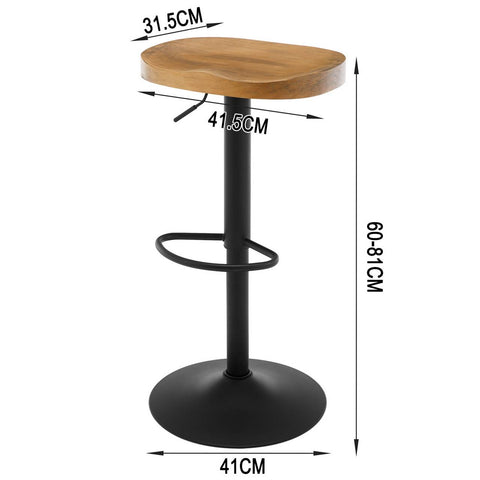 Rootz Wooden Bar Stool - Kitchen Island Stool - Rotatable Seat - Height Adjustable - Solid Wood Seat - Ergonomic Footrest - 41.5cm x (60-81cm) x 31.5cm