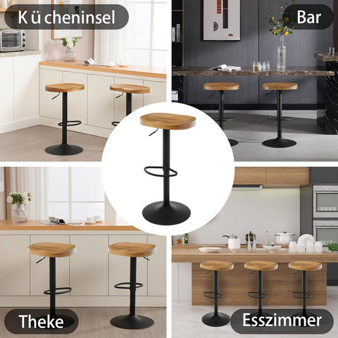 Rootz Wooden Bar Stool Set - Swivel Stools - Kitchen Island Chairs - Pine Wood - Rotatable Seat - Height Adjustable - 41.5cm x (60-81cm) x 31.5cm