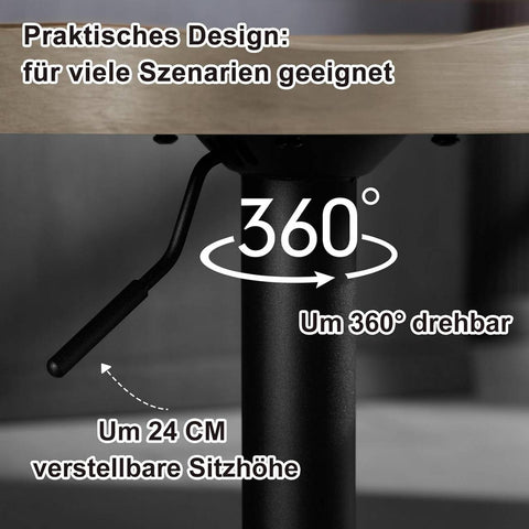 Rootz Wooden Bar Stool - Kitchen Island Stool - Swivel Seat - Natural Pine Wood - Rotatable Height Adjustable - 41.5 x (60-81) x 31.5 cm