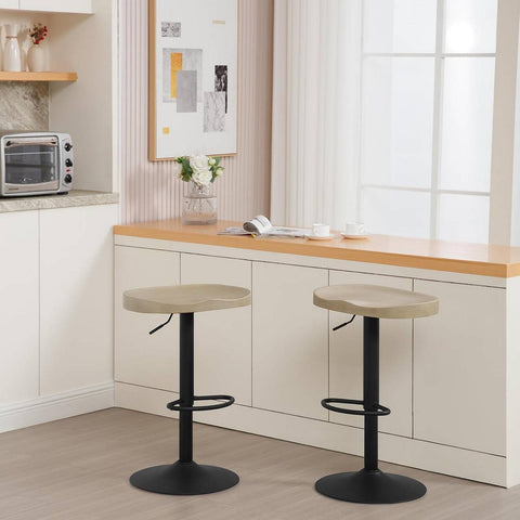 Rootz Wooden Bar Stool - Kitchen Island Stool - Swivel Seat - Natural Pine Wood - Rotatable Height Adjustable - 41.5 x (60-81) x 31.5 cm