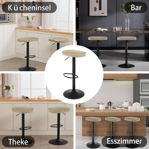 Rootz Rotatable Bar Stool - Kitchen Stool - Swivel Seat - Height Adjustable - Solid Wood - 41.5cm x (60-81)cm x 31.5cm