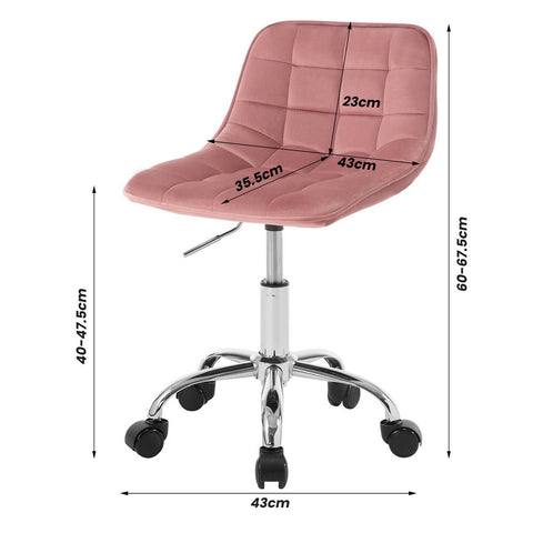 Rootz Office Stool - Ergonomic Work Chair - Velvet Swivel Chair - Comfortable, Adjustable, Durable - 43cm x 60-67.5cm x 50cm