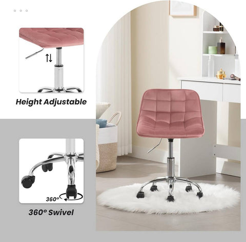 Rootz Office Stool - Ergonomic Work Chair - Velvet Swivel Chair - Comfortable, Adjustable, Durable - 43cm x 60-67.5cm x 50cm