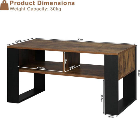 Rootz Modern Coffee Table - Contemporary Center Table - Stylish Living Room Furniture - Durable, Waterproof, Scratch-Resistant - Ample Storage - Easy Assembly - 90cm x 45cm x 45cm