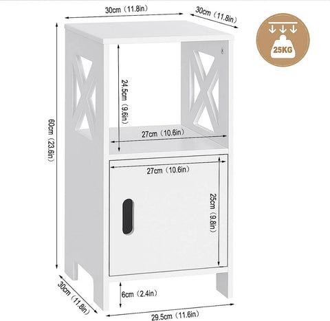 Rootz Modern White Bedside Table - Nightstand - Storage Unit - High-Quality MDF - Space-Efficient - Easy Assembly - 30cm x 60cm x 30cm