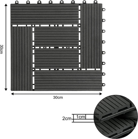 Rootz Premium WPC Click Tiles - Outdoor Flooring - Deck Tiles - Durable, Weather-Resistant, Easy Installation - 30cm x 30cm x 2cm