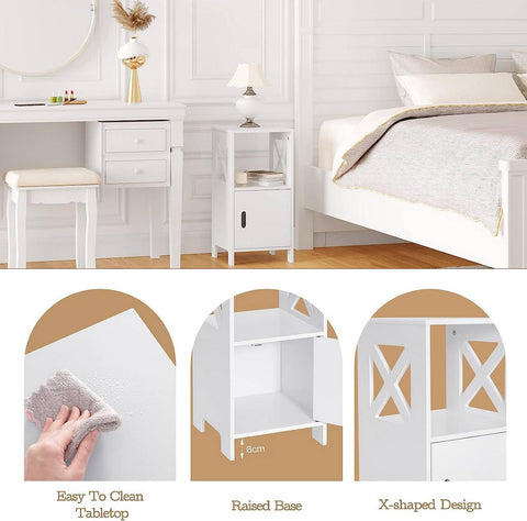 Rootz Modern White Bedside Table - Nightstand - Storage Unit - High-Quality MDF - Space-Efficient - Easy Assembly - 30cm x 60cm x 30cm