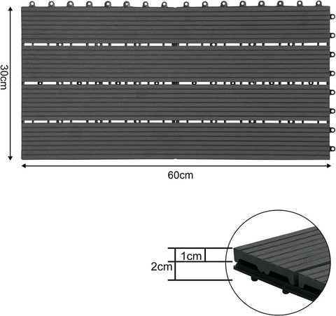 Rootz WPC Decking Tiles - Wood Look Click Tiles - Outdoor Flooring - Durable & Long-lasting - Easy Installation - Versatile Design - 30x60cm